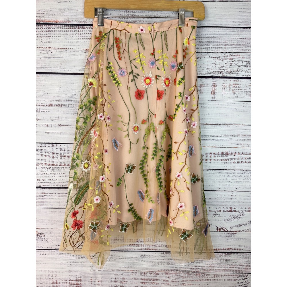 Eva Franco Waverly Garden Skirt Anthropologie Pink Floral Embroidered Tulle - Picture 10 of 10